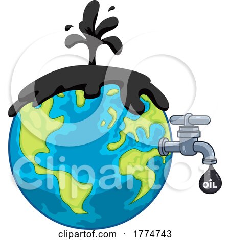 Cartoon Earth wIth an OIl Faucet and Spouting Fossil Fuel at the Top by Hit Toon