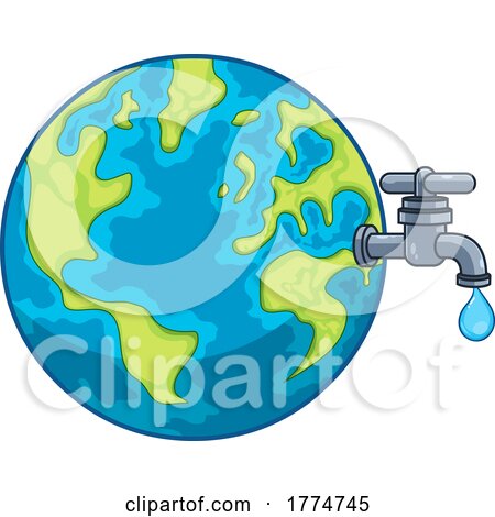 Cartoon Earth with a Water Faucet by Hit Toon