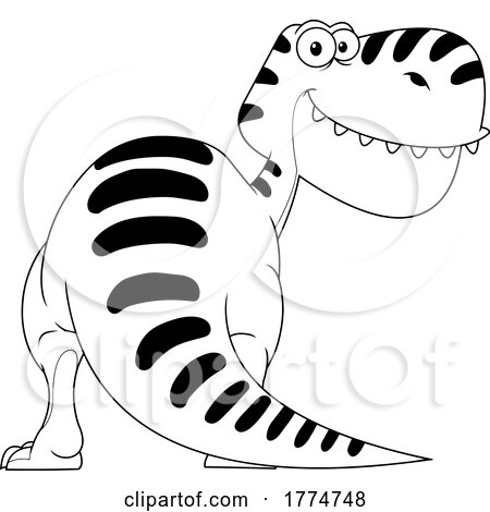 Black and White Cartoon Tyrannosaurus Rex Dinosaur Looking Back by Hit Toon