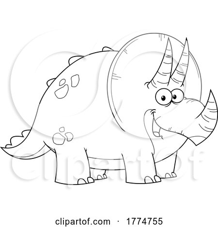 Black and White Cartoon Chubby Triceratops Dinosaur by Hit Toon