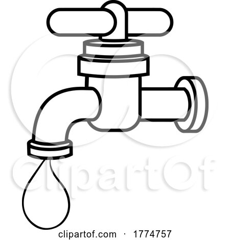 Black and White Cartoon Faucet with a Droplet of Water by Hit Toon