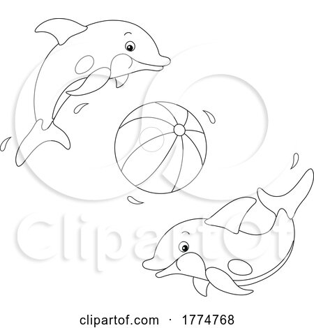 Cartoon Black and White Dolphins Playing with a Beach Ball by Alex Bannykh