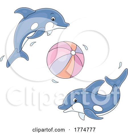 Cartoon Dolphins Playing with a Beach Ball by Alex Bannykh