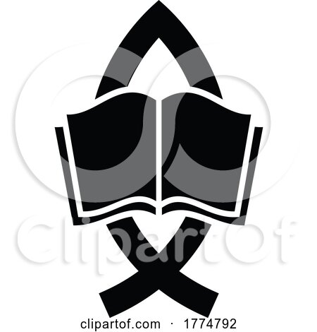 Black and White Open Bible and Ichthus by Vector Tradition SM