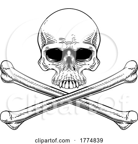 Skull and Crossbones Cross Bones Vintage Woodcut by AtStockIllustration