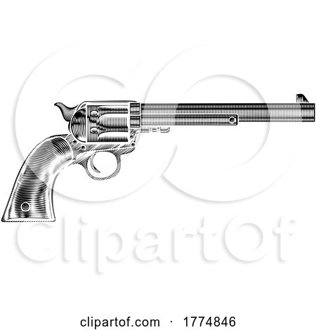 Western Cowboy Gun Pistol Revolver Woodcut Style by AtStockIllustration