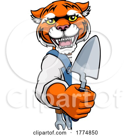 Tiger Bricklayer Builder Holding Trowel Tool by AtStockIllustration