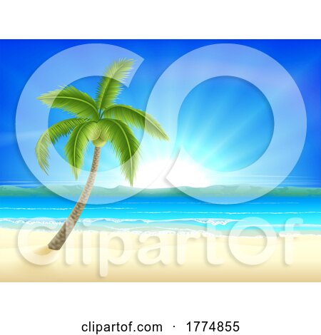 Beach Island Cartoon Palm Tree Background by AtStockIllustration