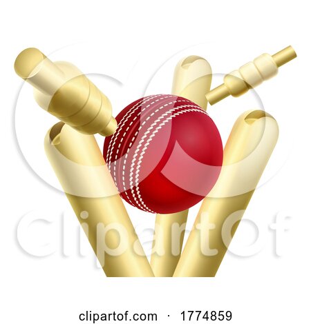 Cricket Ball Knocking over Wickets or Stumps by AtStockIllustration