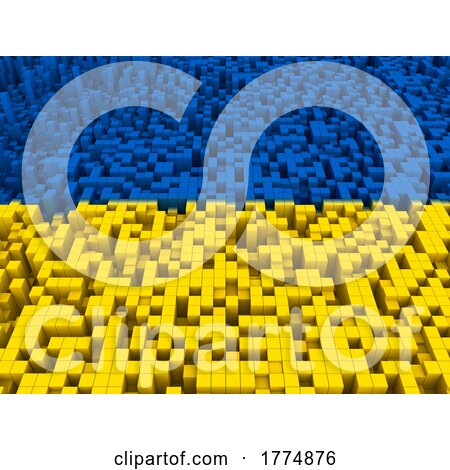 3D Abstract Ukraine Flag Background of Extruding Blocks by KJ Pargeter