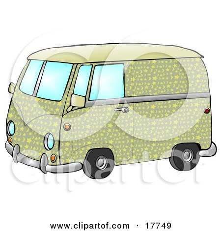 Cool Green And Yellow Hippie Van With Patterns Of Moon And Stars Clipart Illustration by djart