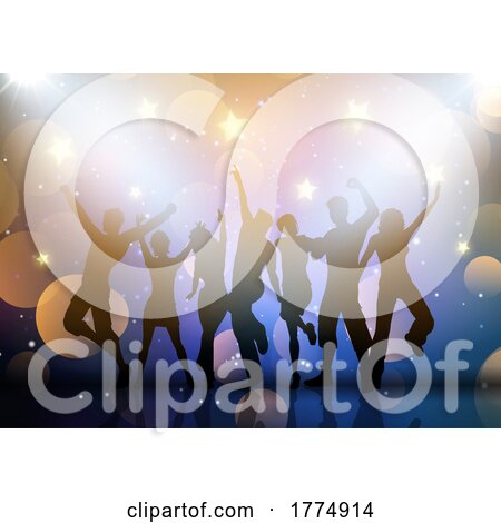 Silhouettes of Party People Dancing on Lights and Stars Background by KJ Pargeter