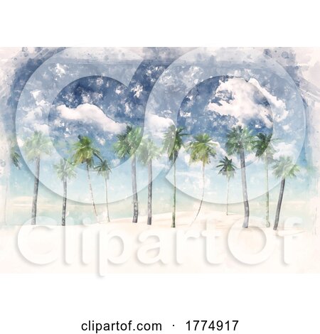 Watercolour Background with Tropical Palm Tree Landscape by KJ Pargeter