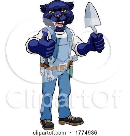 Panther Bricklayer Builder Holding Trowel Tool by AtStockIllustration