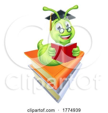 Caterpillar Book Worm Reading Cartoon by AtStockIllustration