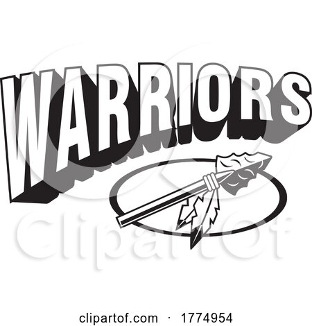 Black and White Arrowhead and Oval with Feathers and WARRIORS Team Text by Johnny Sajem