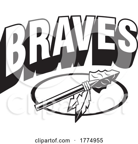Black and White Arrowhead and Oval with Feathers and BRAVES Team Text by Johnny Sajem
