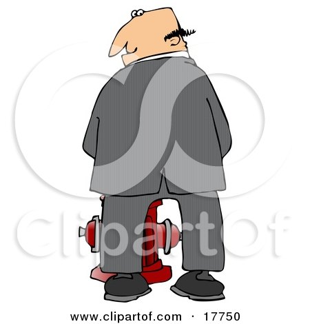 Mischievious Caucasian Businessman Urinating On A Fire Hydrant And Looking Back Over His Shoulder Clipart Illustration by djart