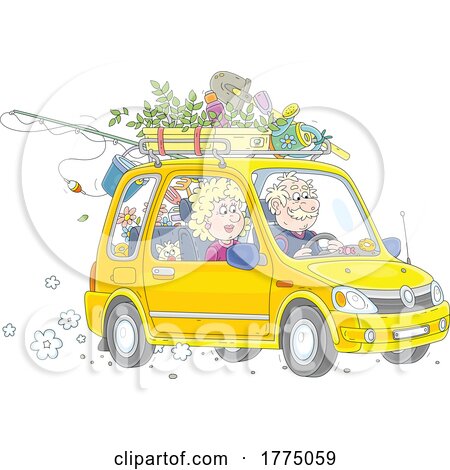 Cartoon Couple Moving or Taking a Road Trip by Alex Bannykh