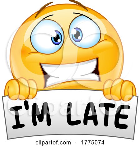 Cartoon Stressed Yellow Emoji Emoticon Holding an I’m Late Sign by yayayoyo