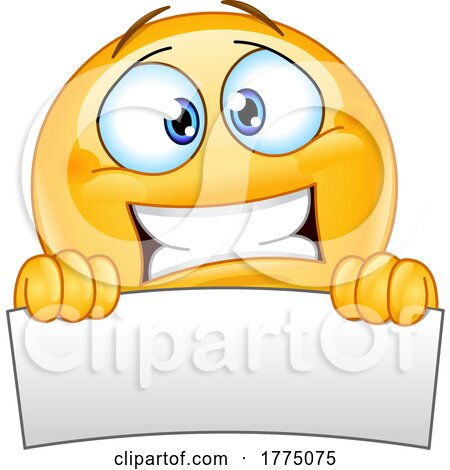 Cartoon Stressed Yellow Emoji Emoticon Holding a Blank Banner by yayayoyo