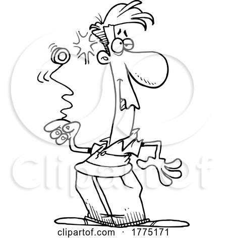 Cartoon Black and White Man Bonking His Head with a Yoyo by toonaday