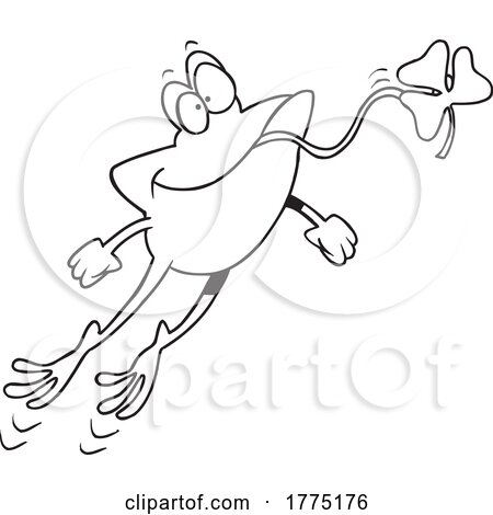 Cartoon Black and White Frog Leaping and Eating a Clover by toonaday
