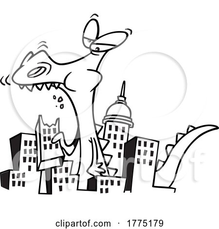 Cartoon Black and White Giant Monster Eating a City by toonaday
