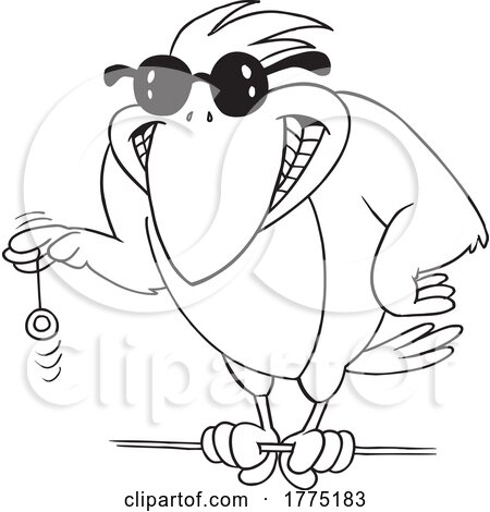 Cartoon Black and White Buff Bird Playing with a Yoyo by toonaday