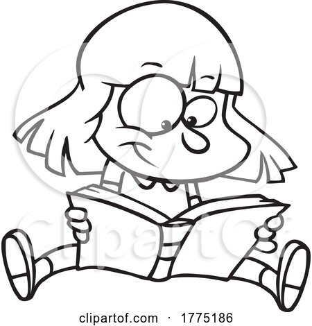 Cartoon Black and White Girl Reading a Book by toonaday