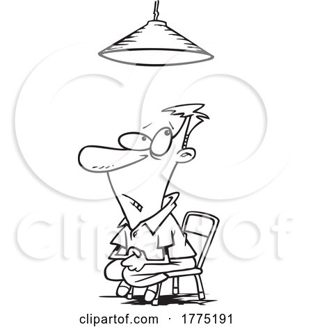 Cartoon Black and White Man in the Spotlight While Being Interrogated by toonaday