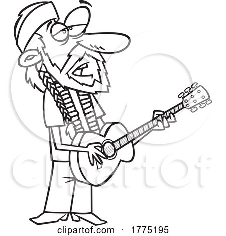 Cartoon Black and White Man Playing a Guitar Willie Nelson by toonaday