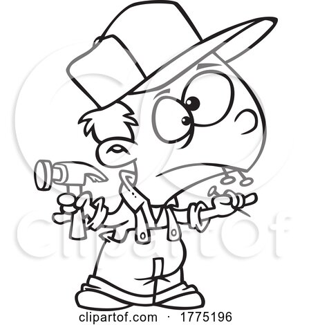 Cartoon Black and White Boy Carpenter by toonaday