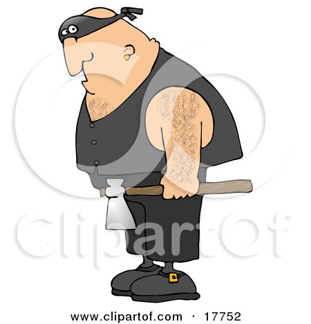 Hairy Caucasian Man, An Executioner, Wearing A Band Around His Eyes And Carrying An Axe Clipart Illustration by djart