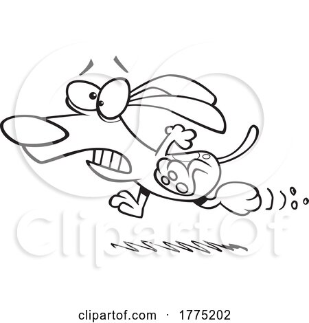 Cartoon Black and White Dog Running Scared by toonaday