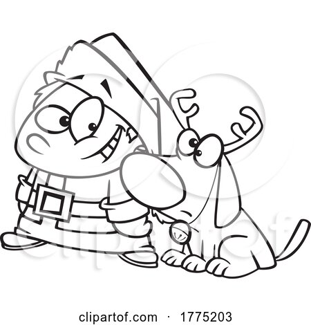 Cartoon Black and White Boy Santa and Reindeer Dog by toonaday