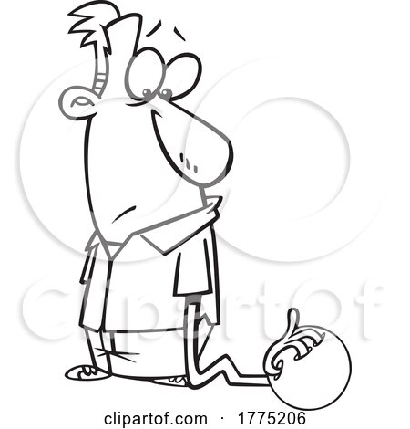 Cartoon Black and White Man with a Long Arm Grabbing a Bowling Ball by toonaday