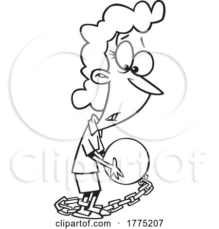 Cartoon Black and White Woman Carrying a Ball and Chain by toonaday