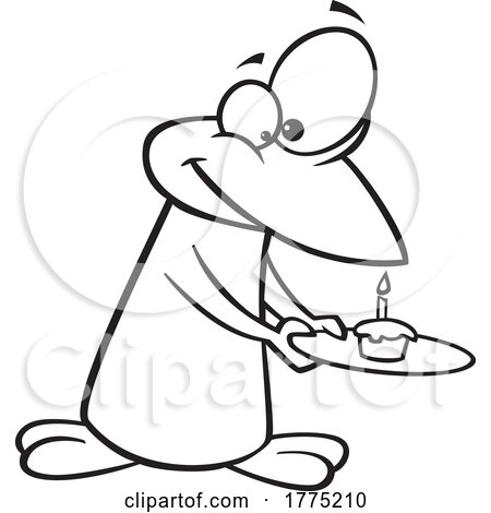 Cartoon Black and White Birthday Penguin with a Cupcake by toonaday