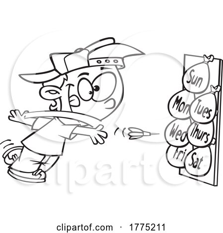 Cartoon Black and White Boy Throwing Darts at Days by toonaday
