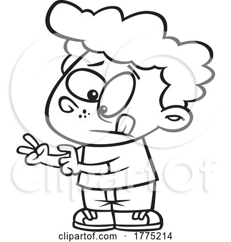 Cartoon Black and White Boy Counting Fingers by toonaday