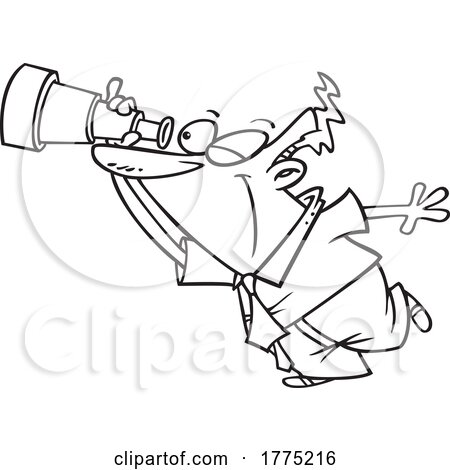 Cartoon Black and White Man Looking Through a Telescope by toonaday