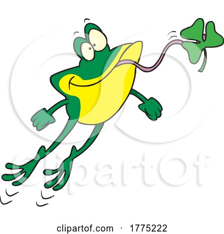Cartoon Frog Leaping and Eating a Clover by toonaday