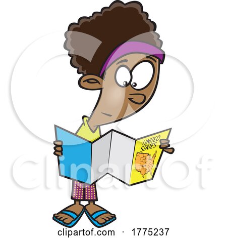 Cartoon Girl Reading a Map of the United States by toonaday