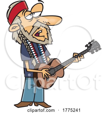 Cartoon Man Playing a Guitar Willie Nelson by toonaday