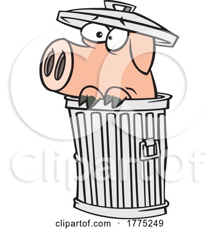 Cartoon Scared Pig Hiding in a Trash Can by toonaday