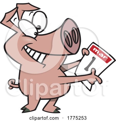 Cartoon Swine Holding a Calendar for Pig Day by toonaday