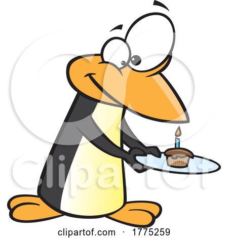 Cartoon Birthday Penguin with a Cupcake by toonaday