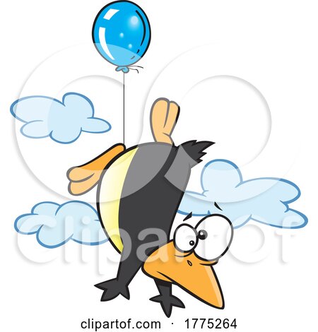Cartoon Penguin Floating with a Balloon by toonaday