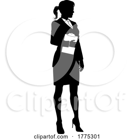 Business People Woman with Clipboard Silhouette by AtStockIllustration